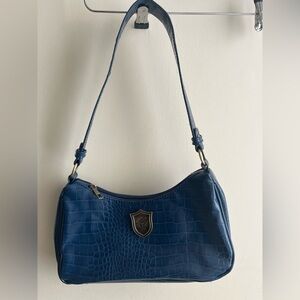 Blue Crocodile-Embossed Shoulder Bag